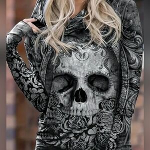 Ranlege Skull Hoodie Women's Grunge Goth Size Large